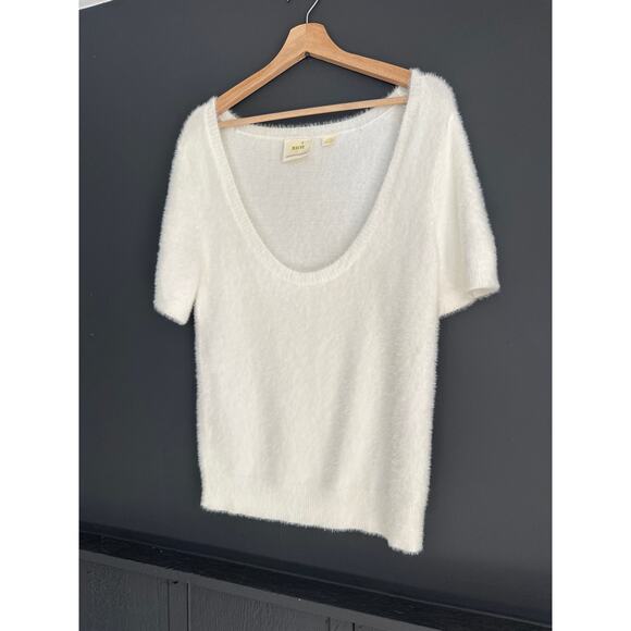 Anthropologie Maeve Scoop Neck Eyelash Sweater Tee White Size Large - Picture 5 of 10